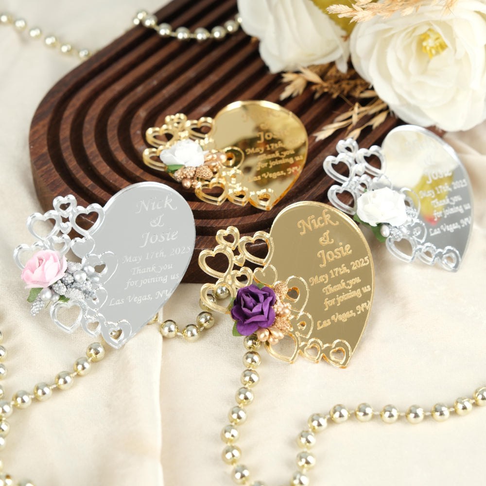 Mirror Heart Wedding Favors Magnet for Guests Bulk - Save the Date Magnet - Wedding Favors and Party Magnets - Pack of 12-1000 - Birthday and Party Magnets