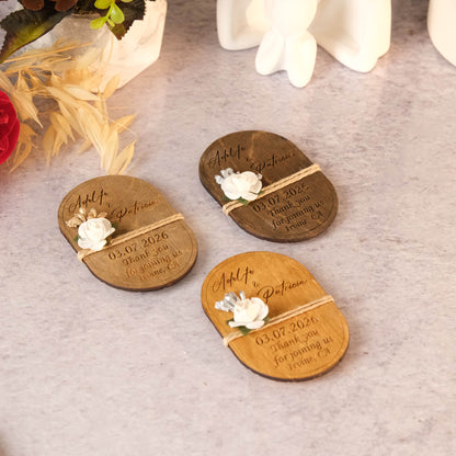 Oval Wooden Wedding Favors Magnet for Guests - Party Favors - Pack of 12-1000