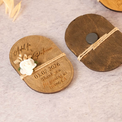 Oval Wooden Wedding Favors Magnet for Guests - Party Favors - Pack of 12-1000