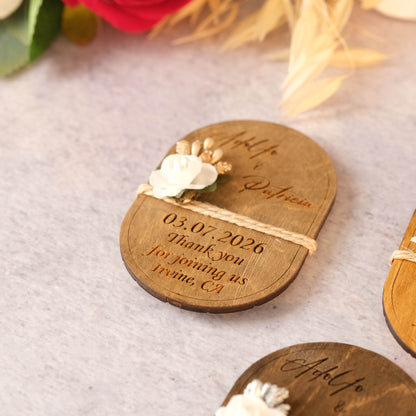 Oval Wooden Wedding Favors Magnet for Guests - Party Favors - Pack of 12-1000