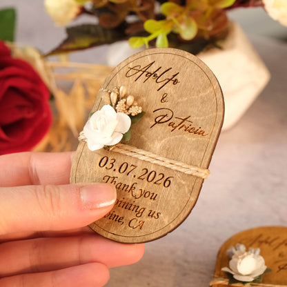 Oval Wooden Wedding Favors Magnet for Guests - Party Favors - Pack of 12-1000