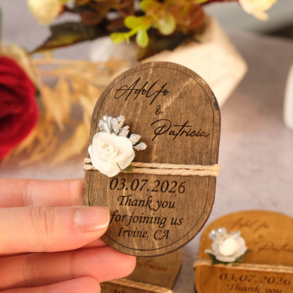 Oval Wooden Wedding Favors Magnet for Guests - Party Favors - Pack of 12-1000