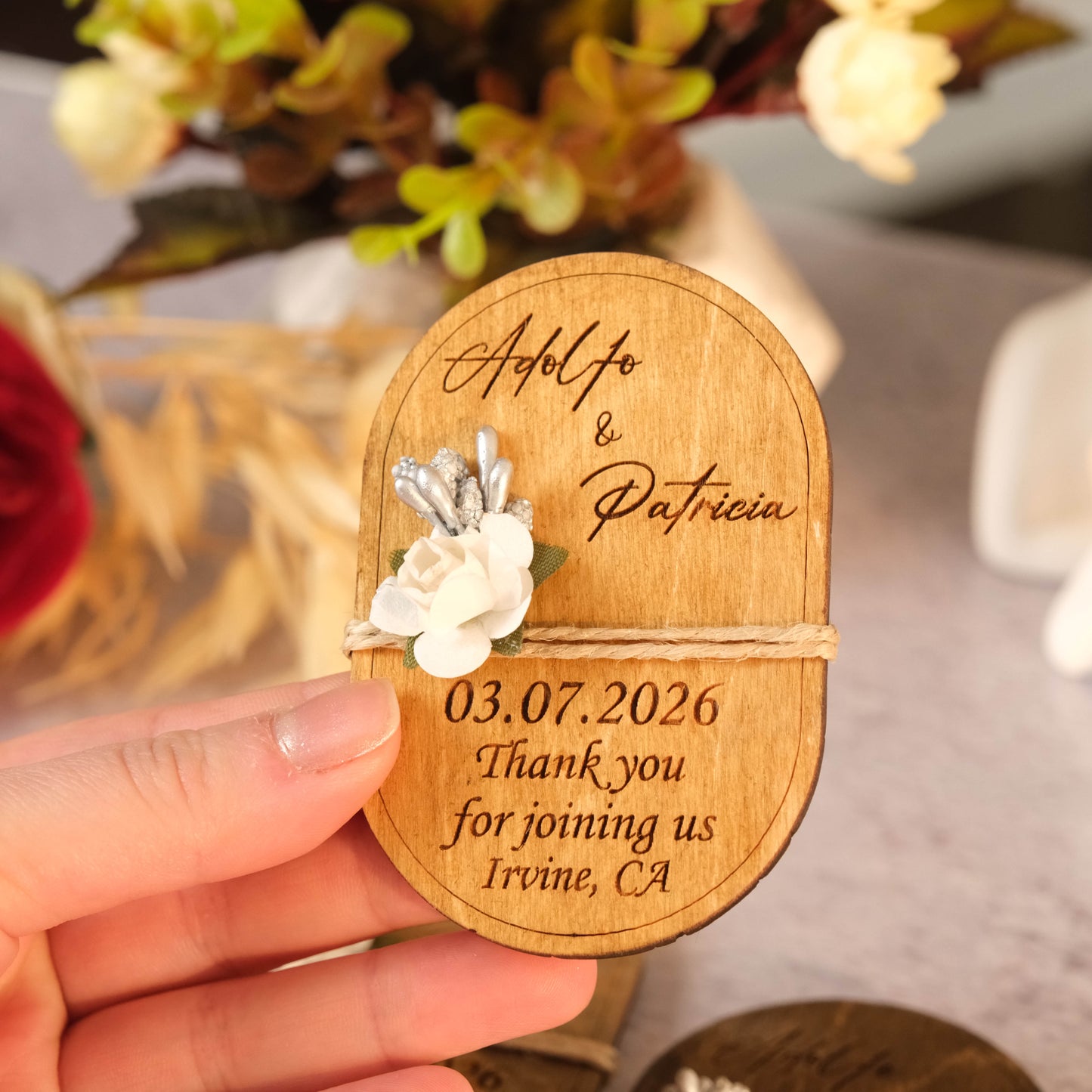 Oval Wooden Wedding Favors Magnet for Guests - Party Favors - Pack of 12-1000