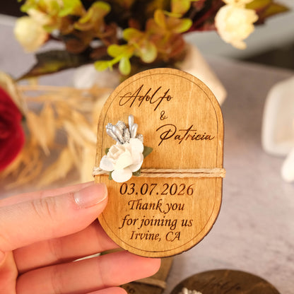 Oval Wooden Wedding Favors Magnet for Guests - Party Favors - Pack of 12-1000