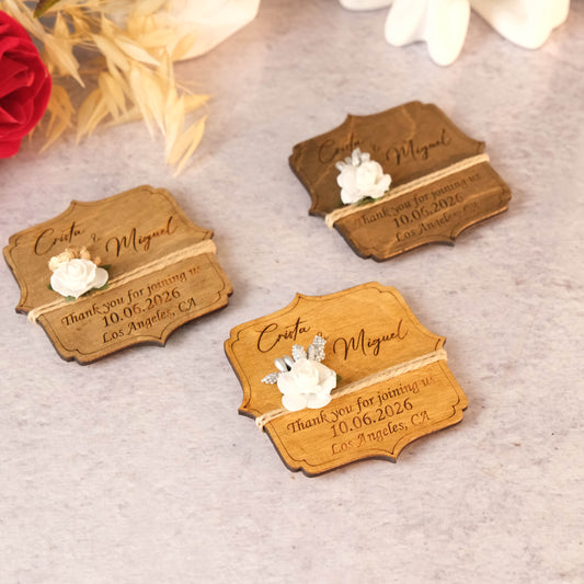 Angular Wooden Wedding Favors Magnet for Guests - Party Favors - Pack of 12-1000
