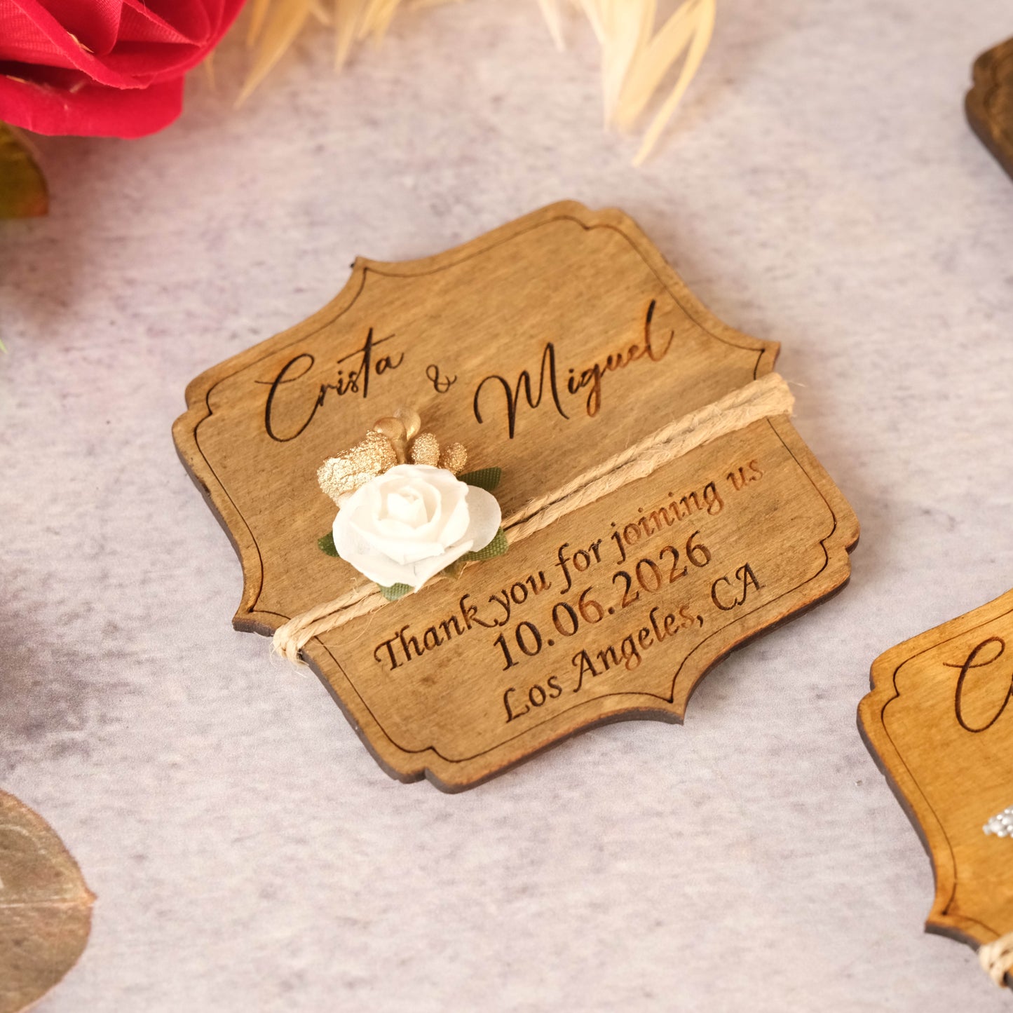 Angular Wooden Wedding Favors Magnet for Guests - Party Favors - Pack of 12-1000