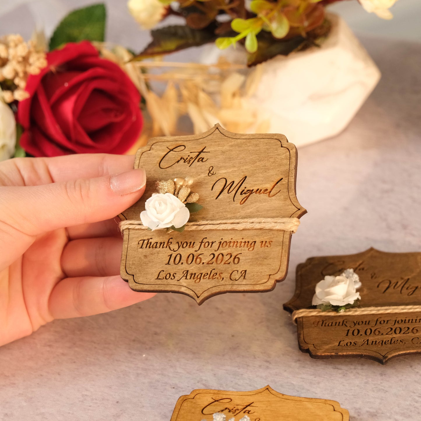Angular Wooden Wedding Favors Magnet for Guests - Party Favors - Pack of 12-1000