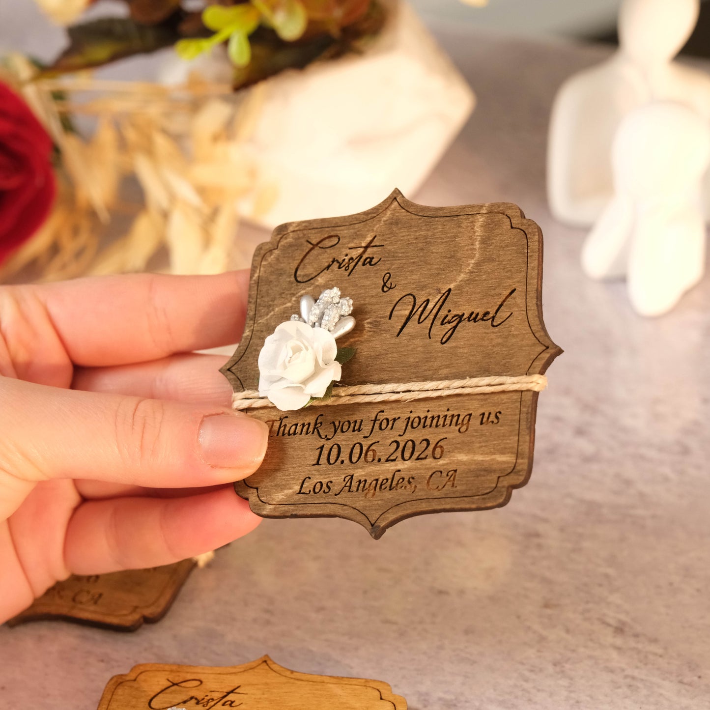 Angular Wooden Wedding Favors Magnet for Guests - Party Favors - Pack of 12-1000
