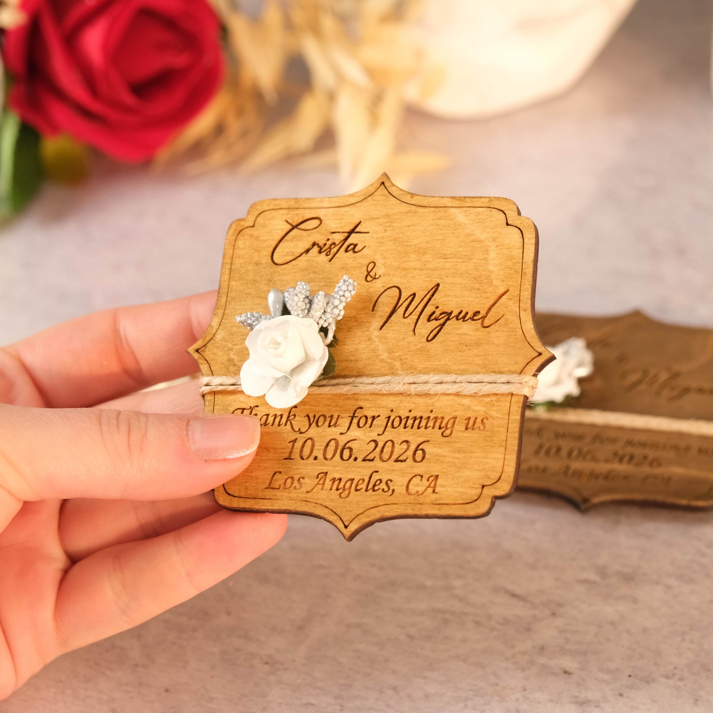 Angular Wooden Wedding Favors Magnet for Guests - Party Favors - Pack of 12-1000