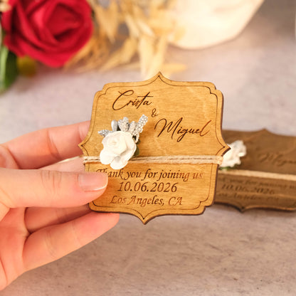 Angular Wooden Wedding Favors Magnet for Guests - Party Favors - Pack of 12-1000