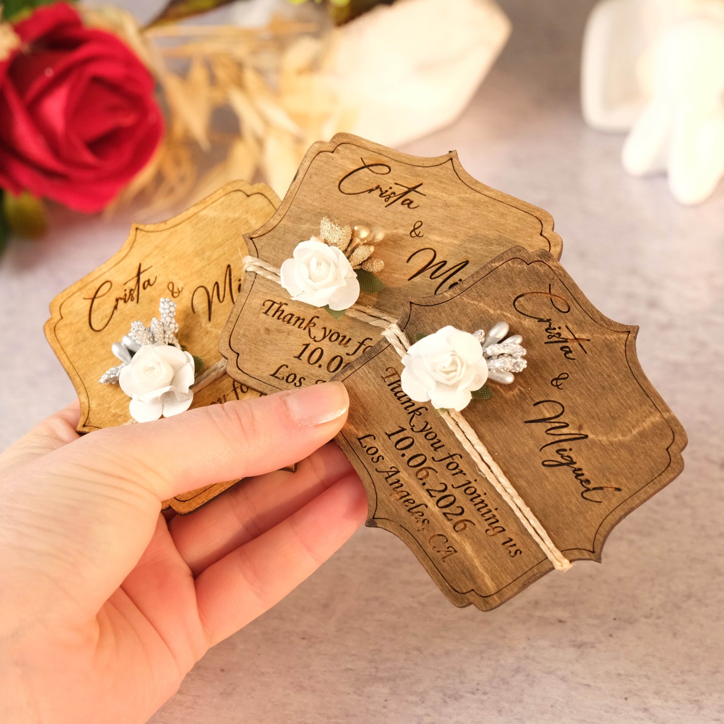 Angular Wooden Wedding Favors Magnet for Guests - Party Favors - Pack of 12-1000