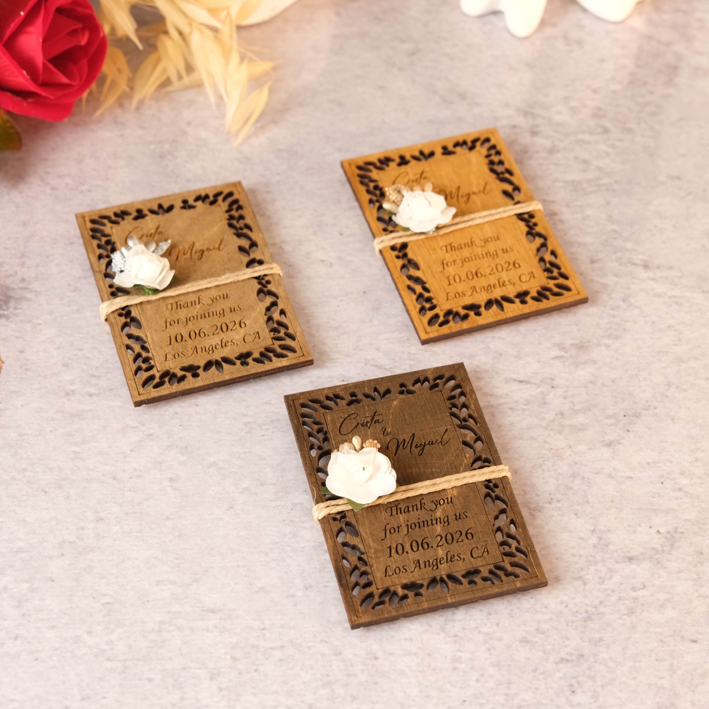 Modern Wooden Wedding Favors Magnet for Guests - Party Favors - Pack of 12-1000