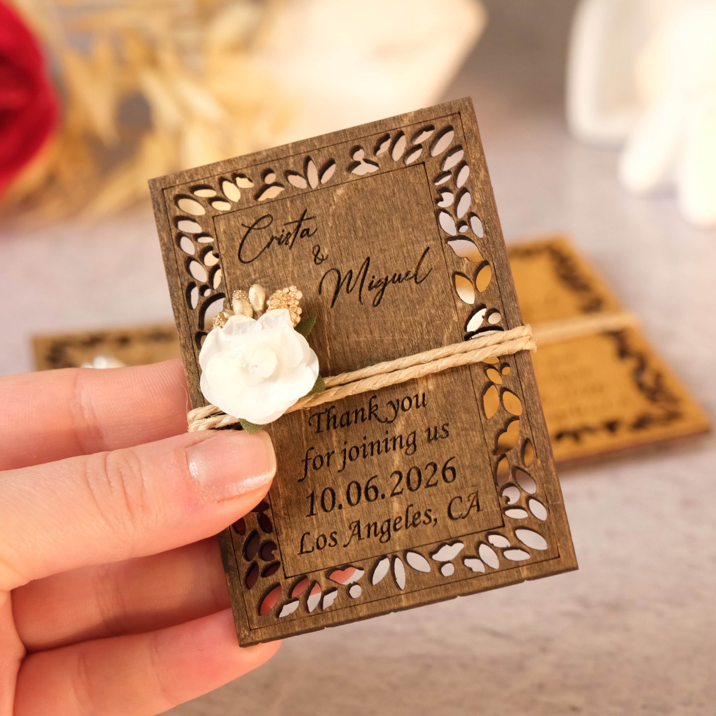 Modern Wooden Wedding Favors Magnet for Guests - Party Favors - Pack of 12-1000