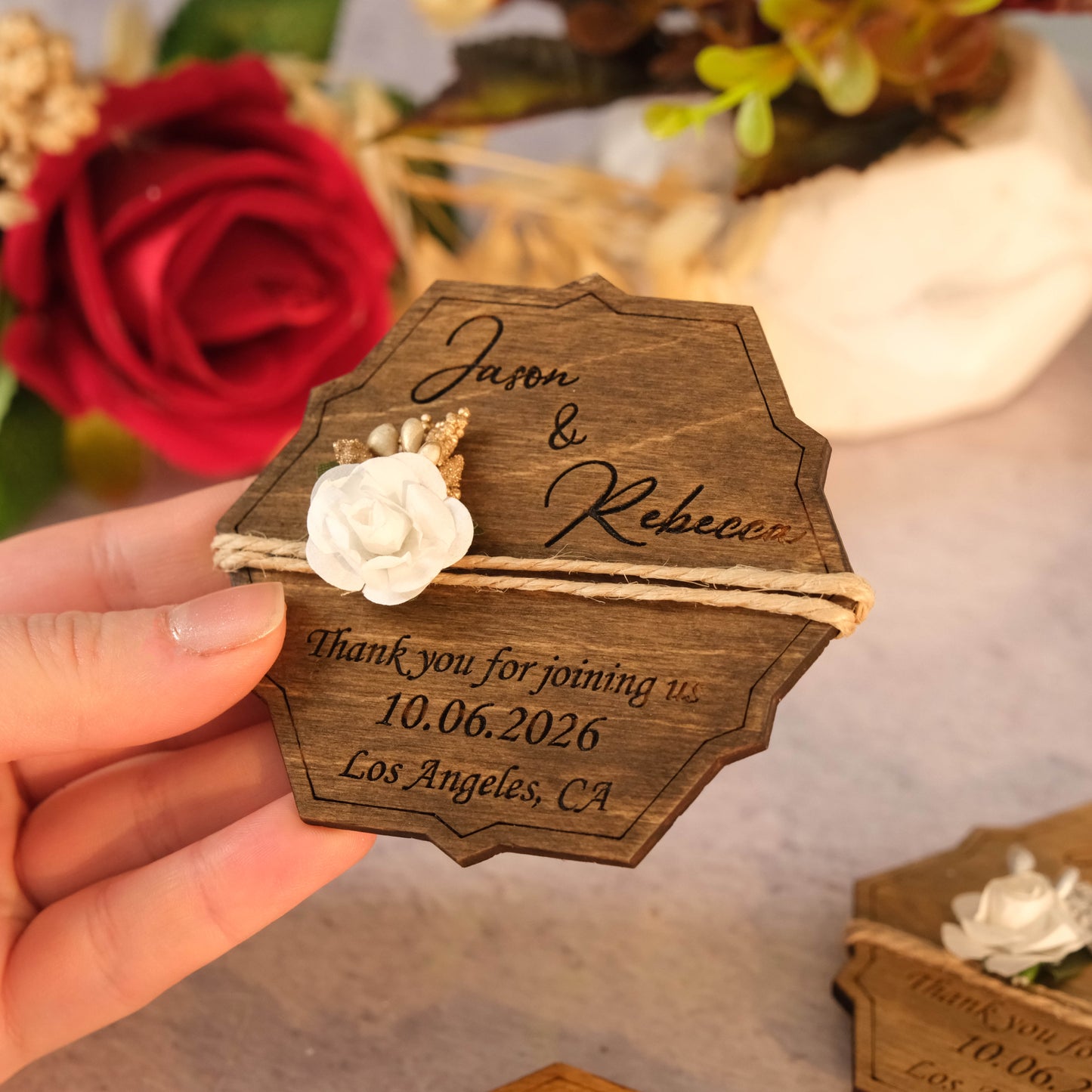 Hexagon Wooden Wedding Favors Magnet for Guests - Party Favors - Pack of 12-1000