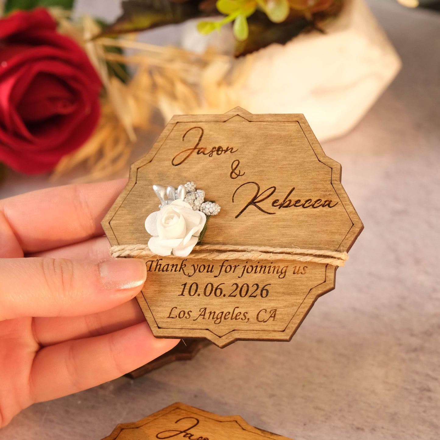 Hexagon Wooden Wedding Favors Magnet for Guests - Party Favors - Pack of 12-1000