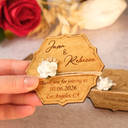 Hexagon Wooden Wedding Favors Magnet for Guests - Party Favors - Pack of 12-1000