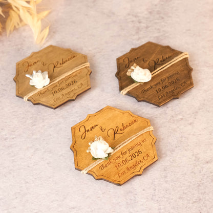 Hexagon Wooden Wedding Favors Magnet for Guests - Party Favors - Pack of 12-1000
