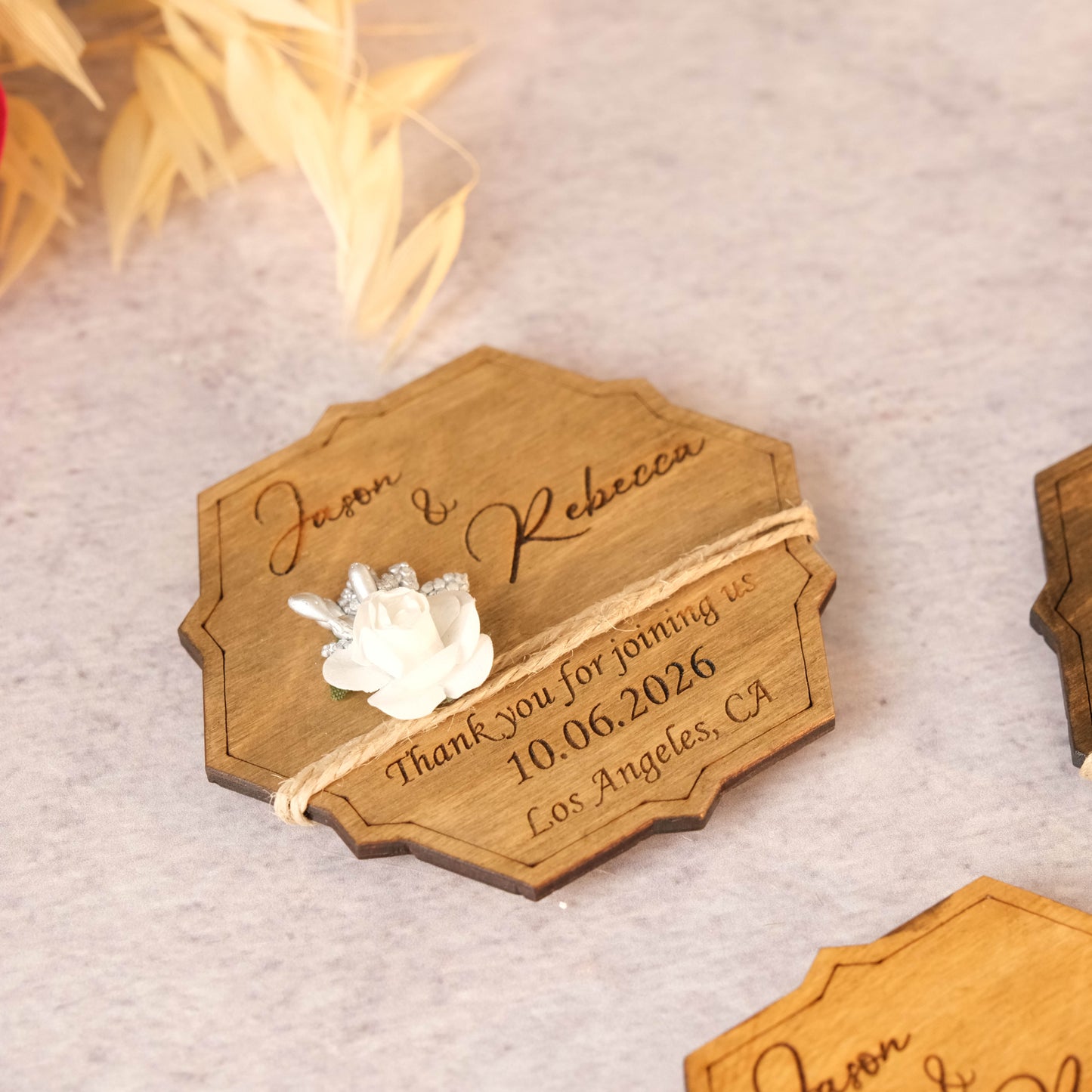 Hexagon Wooden Wedding Favors Magnet for Guests - Party Favors - Pack of 12-1000