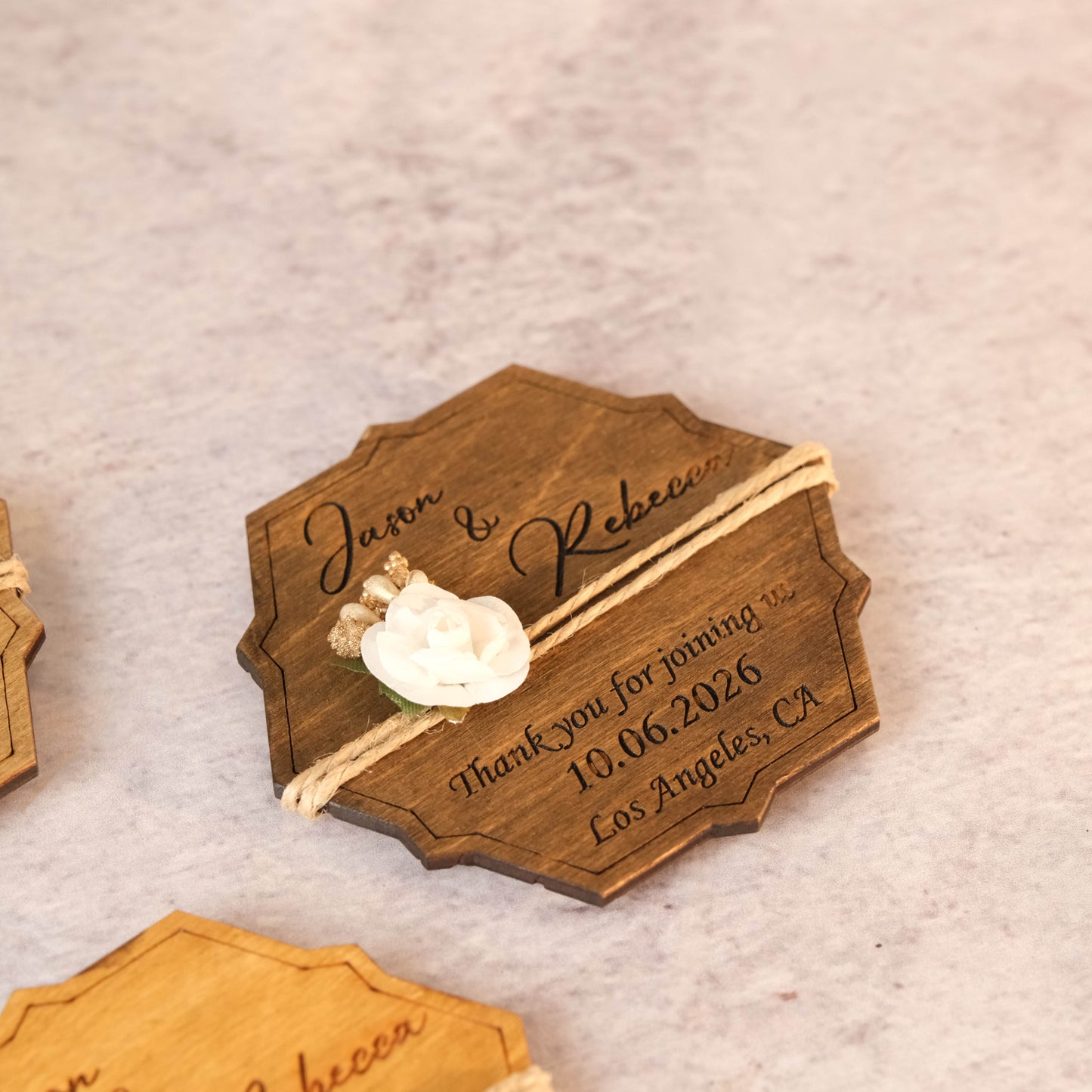 Hexagon Wooden Wedding Favors Magnet for Guests - Party Favors - Pack of 12-1000