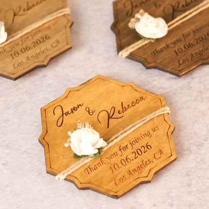 Hexagon Wooden Wedding Favors Magnet for Guests - Party Favors - Pack of 12-1000