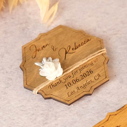 Hexagon Wooden Wedding Favors Magnet for Guests - Party Favors - Pack of 12-1000