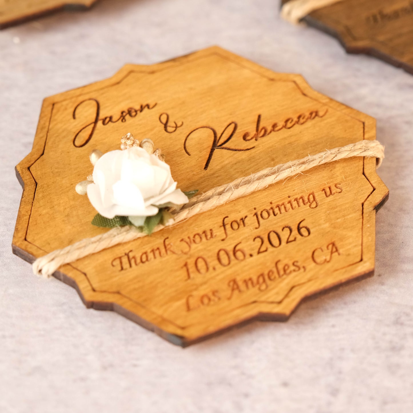 Hexagon Wooden Wedding Favors Magnet for Guests - Party Favors - Pack of 12-1000
