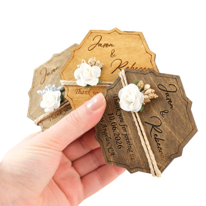 Hexagon Wooden Wedding Favors Magnet for Guests - Party Favors - Pack of 12-1000