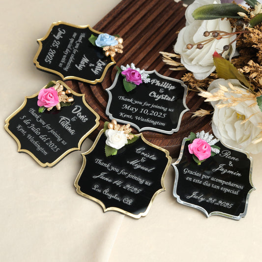 Black Angular Wedding Favors Magnet for Guests Bulk - Save the Date Magnet - Wedding Favors and Party Magnets - Pack of 12-1000 - Birthday and Party Magnets