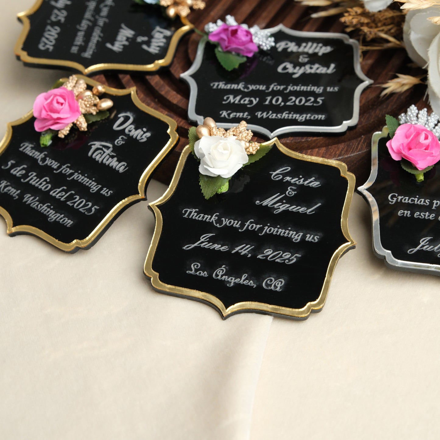 Black Angular Wedding Favors Magnet for Guests Bulk - Save the Date Magnet - Wedding Favors and Party Magnets - Pack of 12-1000 - Birthday and Party Magnets