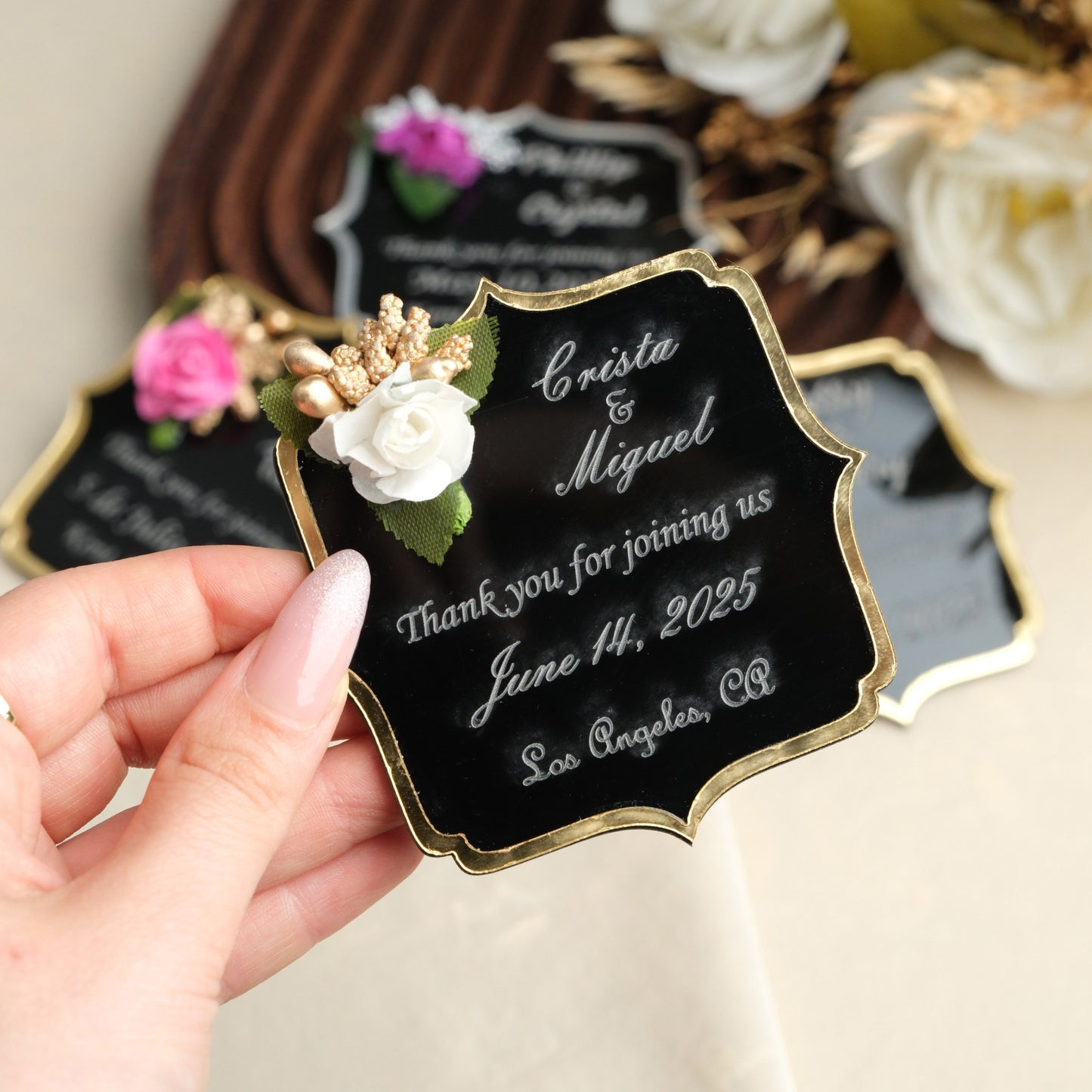 Black Angular Wedding Favors Magnet for Guests Bulk - Save the Date Magnet - Wedding Favors and Party Magnets - Pack of 12-1000 - Birthday and Party Magnets